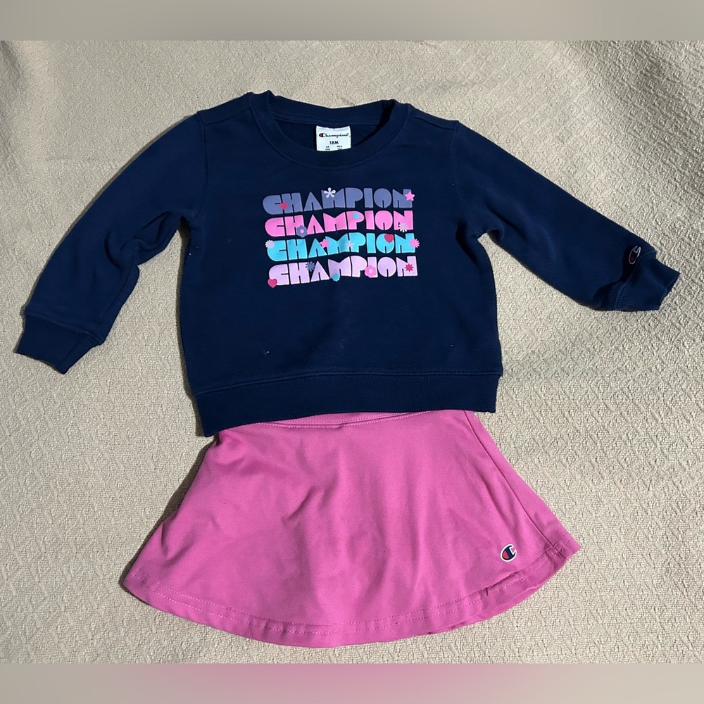 Toddler Girls Champion Navy Sweatshirt and Pink Skort set